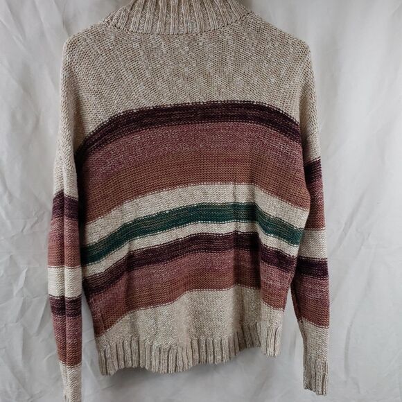 Melrose And Market Women's XXS Beige Red Green Striped Oversized Sweater - Picture 6 of 10
